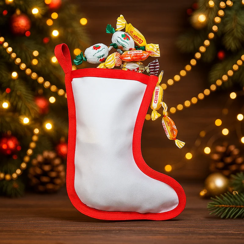 Tweekleurige Kerst Minisok voor Sublimatie – Wit/Rood – 16x20 cm