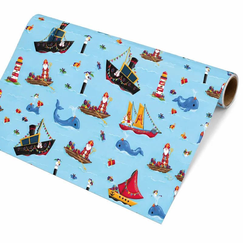 Sinterklaas inpakpapier Stoomboot - 250 x 46,5 cm