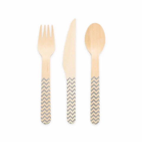 Houten bestek FSC - 18 stuks - zilver
