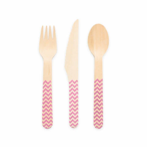 Houten bestek FSC - 18 stuks - roze