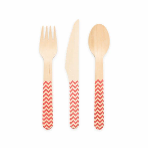 Houten bestek FSC - 18 stuks - rood