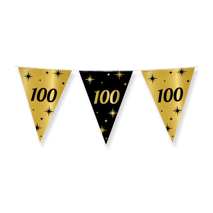 100 jaar Vlaggenlijn / slinger - 10 meter - goud en zwart - Classy vlaggetjes