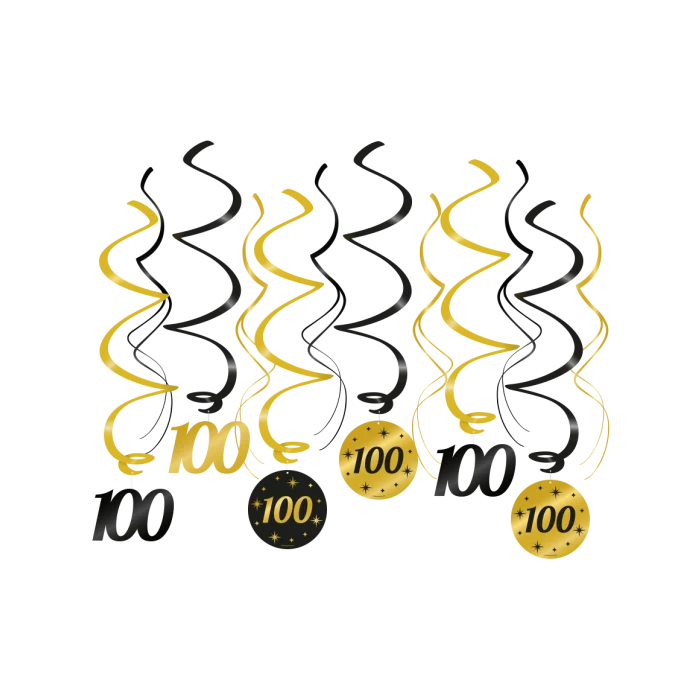 100 jaar Swirl slingers - 6 stuks - goud en zwart - Classy