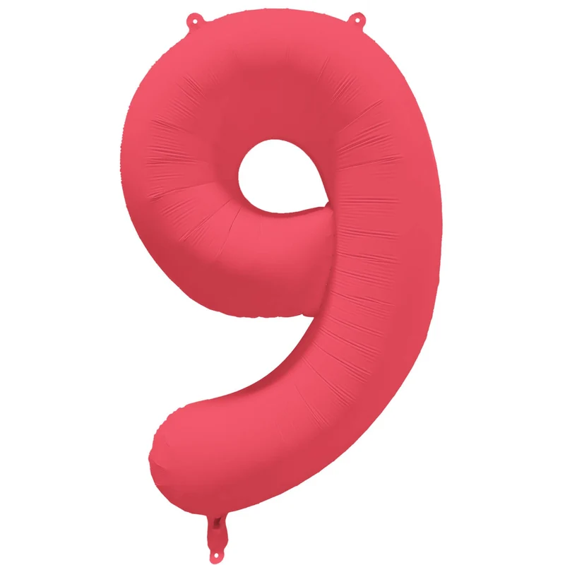 Cijferballon - NEON rood - cijfer 9 - 86 cm