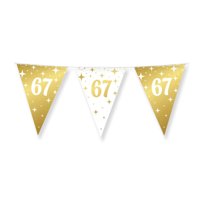 67 jaar Vlaggenlijn / slinger - 10 meter - goud en wit vlaggetjes