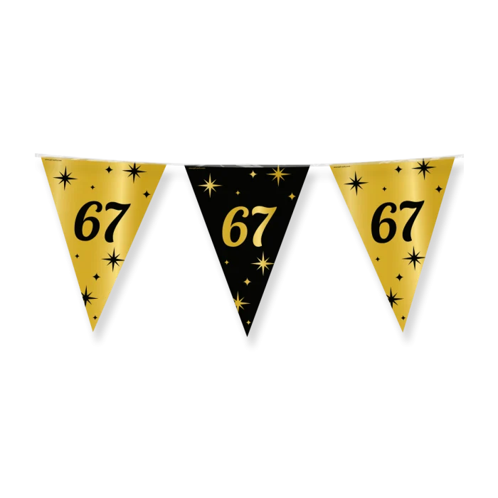 67 jaar Vlaggenlijn / slinger - 10 meter - goud en zwart - Classy vlaggetjes