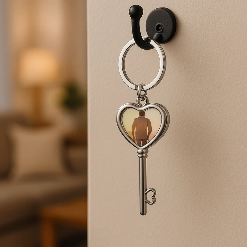 Metalen Sleutelhanger Key To My Heart voor Sublimatie – Zilver/Wit Glans (incl. plakplaatje & tape)
