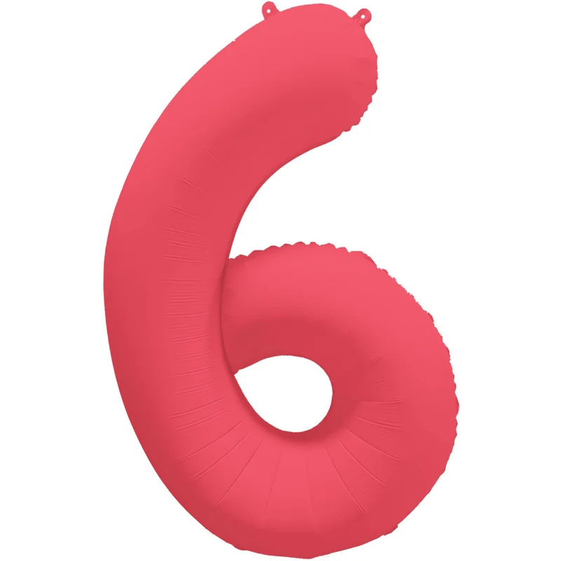 Cijferballon - NEON rood - cijfer 6 - 86 cm