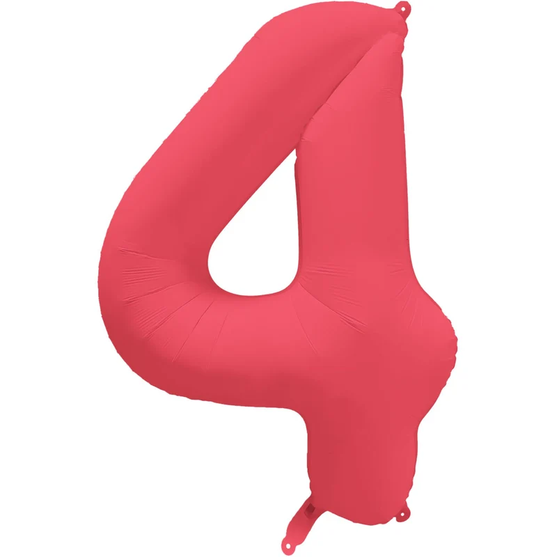 Cijferballon - NEON rood - cijfer 4 - 86 cm