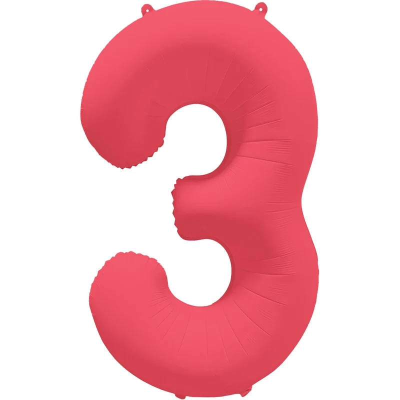 Cijferballon - NEON rood - cijfer 3 - 86 cm