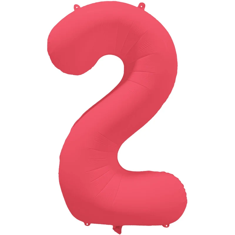 Cijferballon - NEON rood - cijfer 2 - 86 cm