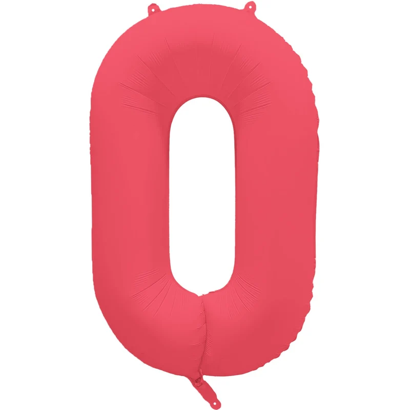 Cijferballon - NEON rood - cijfer 0 - 86 cm