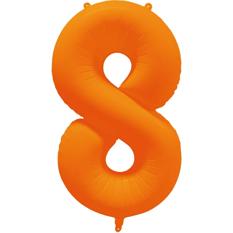 Cijferballon - NEON oranje - cijfer 8 - 86 cm