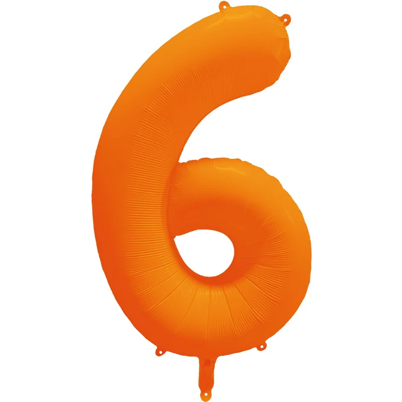 Cijferballon - NEON oranje - cijfer 6 - 86 cm