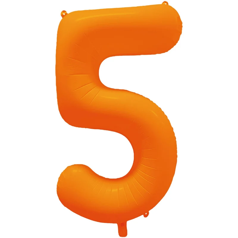 Cijferballon - NEON oranje - cijfer 5 - 86 cm