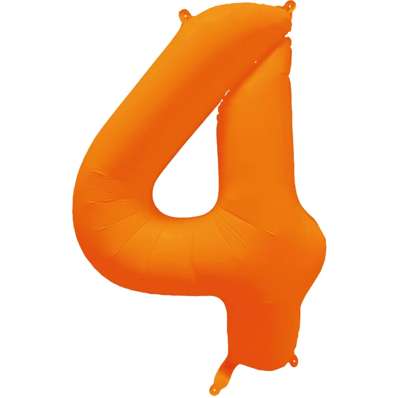 Cijferballon - NEON oranje - cijfer 4 - 86 cm