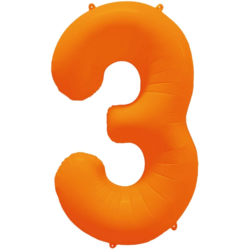 Cijferballon - NEON oranje - cijfer 3 - 86 cm