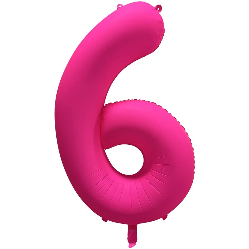 Cijferballon - NEON roze - cijfer 6 - 86 cm