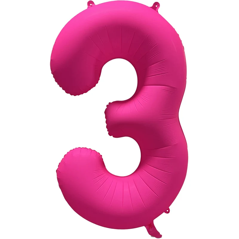 Cijferballon - NEON roze - cijfer 3 - 86 cm
