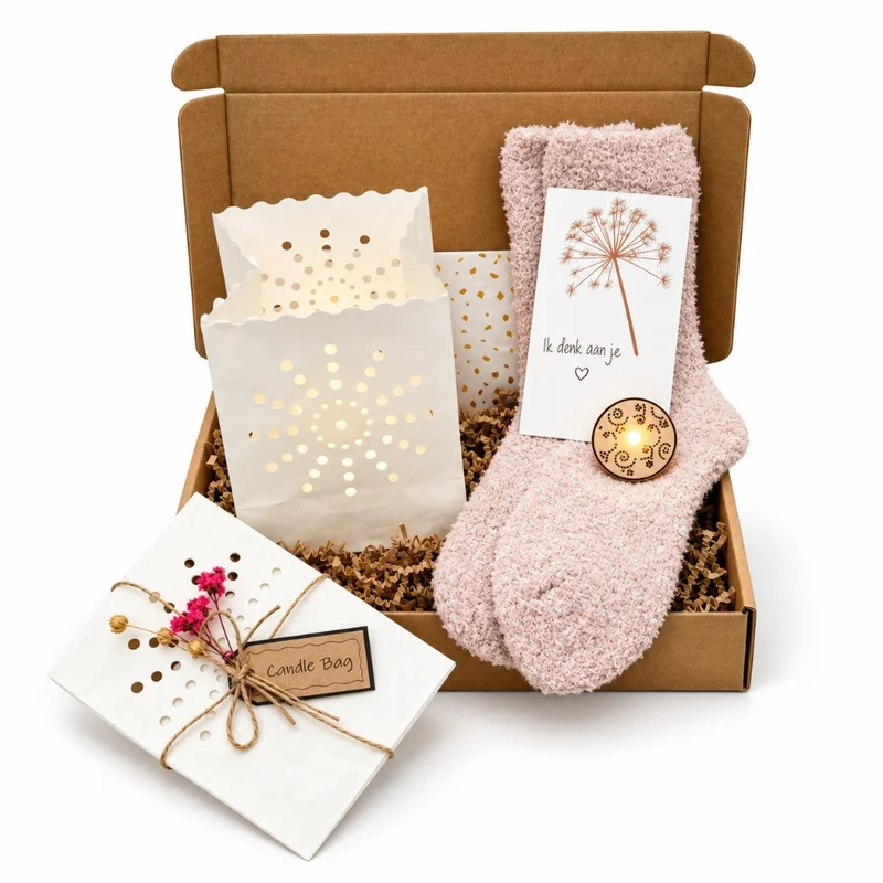 Brievenbus Cadeau Licht Puntje met Candlebag en Wollen Sokken