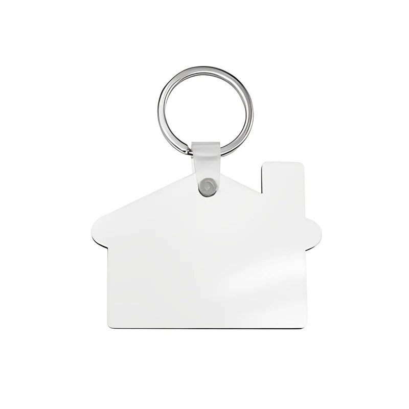 MDF Sleutelhanger Huis voor Sublimatie – Wit/Bruin met Verchroomde Ring