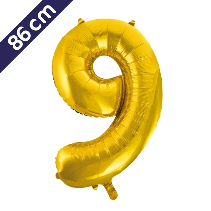 Cijferballon - goud - cijfer 9 - 86 cm