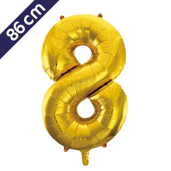 Cijferballon - goud - cijfer 8 - 86 cm