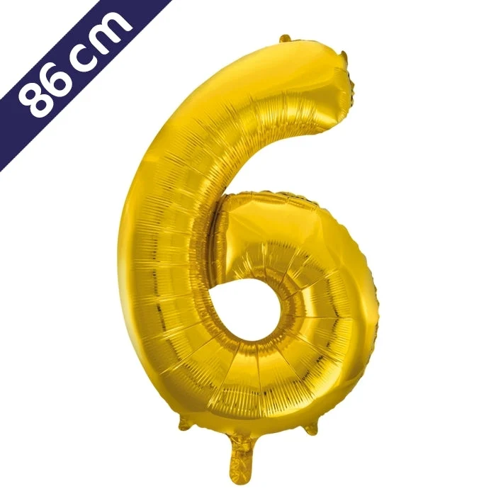 Cijferballon - goud - cijfer 6 - 86 cm