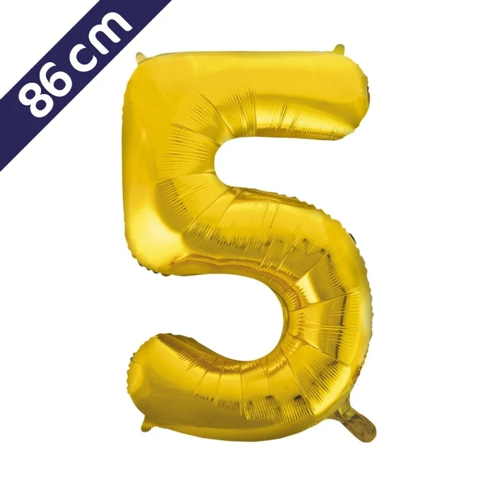 Cijferballon - goud - cijfer 5 - 86 cm