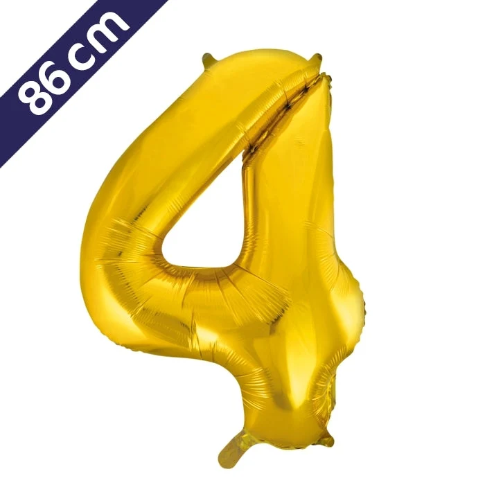 Cijferballon - goud - cijfer 4 - 86 cm