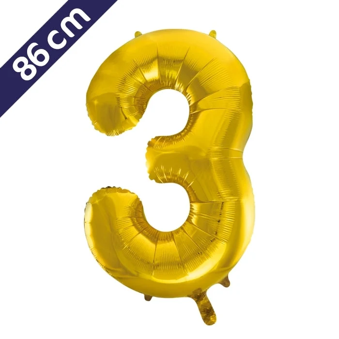 Cijferballon - goud - cijfer 3 - 86 cm
