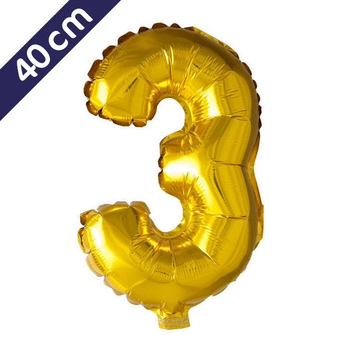 Cijferballon - goud - cijfer 3 - 40 cm