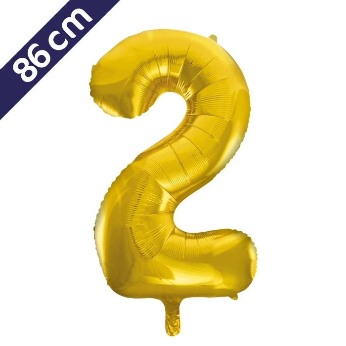 Cijferballon - goud - cijfer 2 - 86 cm