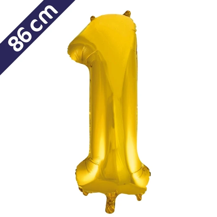 Cijferballon - goud - cijfer 1 - 86 cm
