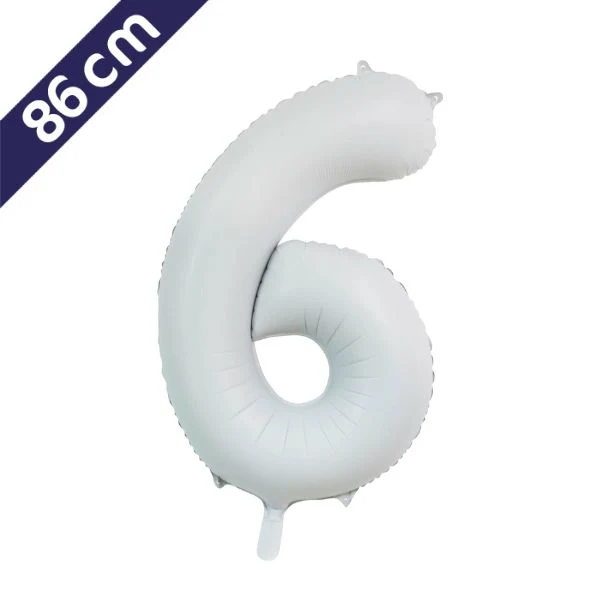Cijferballon - satijn wit - cijfer 6 - 86 cm