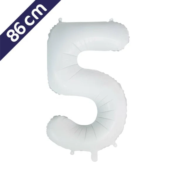Cijferballon - satijn wit - cijfer 5 - 86 cm