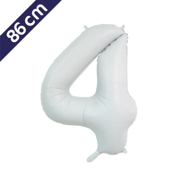 Cijferballon - satijn wit - cijfer 4 - 86 cm