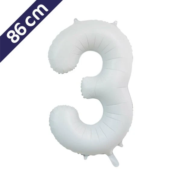 Cijferballon - satijn wit - cijfer 3 - 86 cm