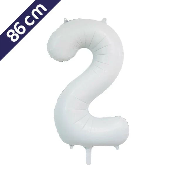 Cijferballon - satijn wit - cijfer 2 - 86 cm