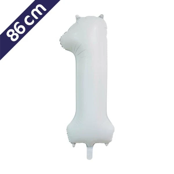 Cijferballon - satijn wit - cijfer 1 - 86 cm