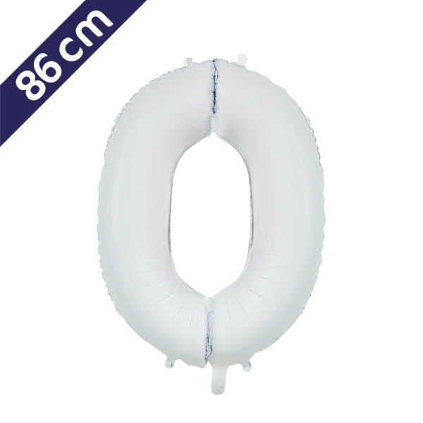 Cijferballon - satijn wit - cijfer 0 - 86 cm