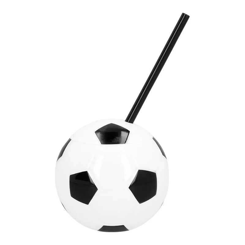 Voetbal drinkbeker met rietje zwart-wit 45 cl