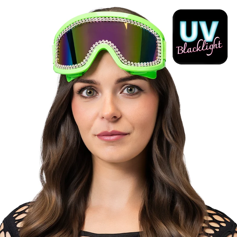 Party skibril Rave neongroen met strass dames en heren