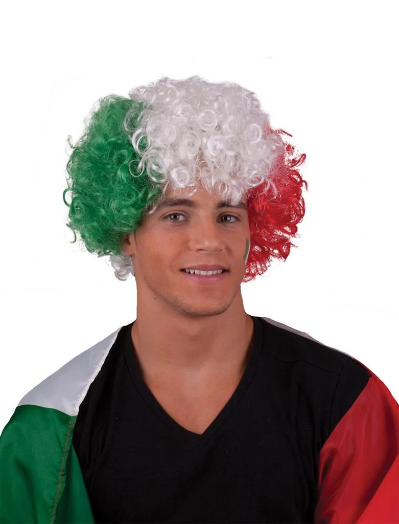 Italië pruik groen wit rood met krullen
