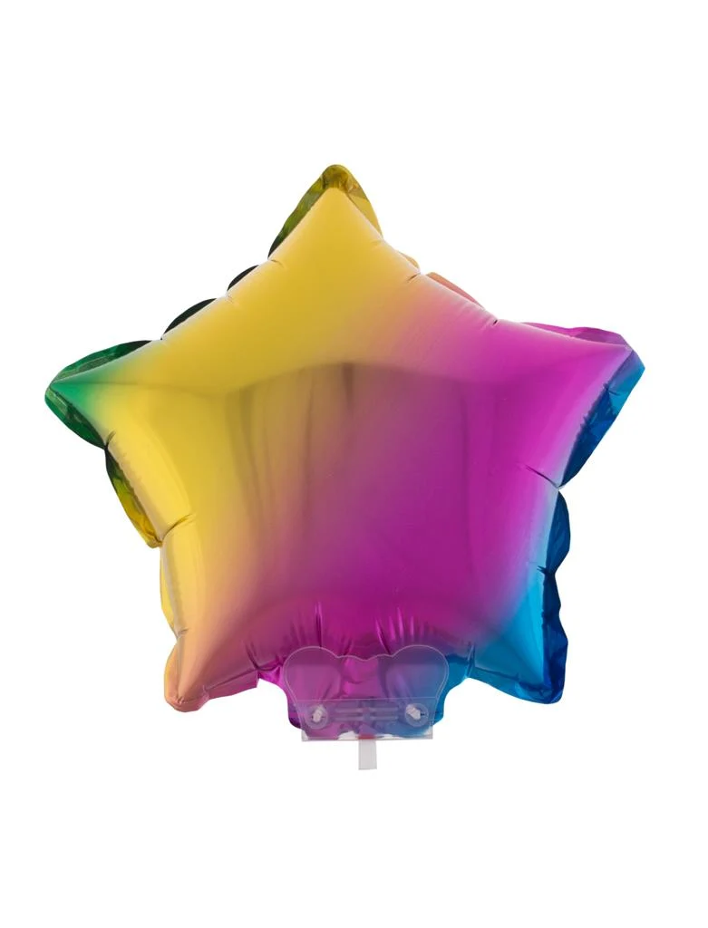 Folieballon ster regenboog met stokje 28 x 28 cm