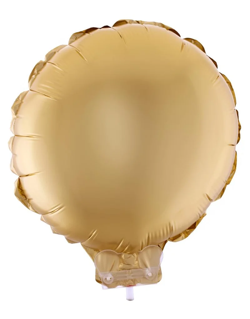 Folieballon rond goud met stokje 28 x 28 cm