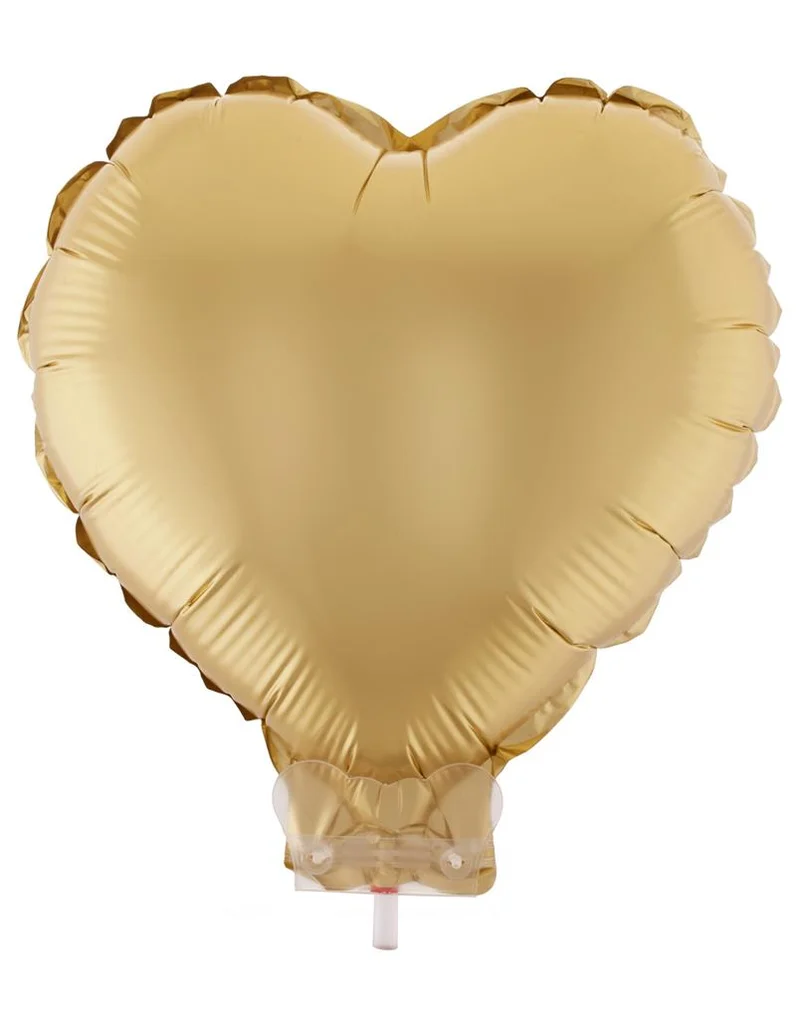 Folieballon hart goud 11 inch met stokje