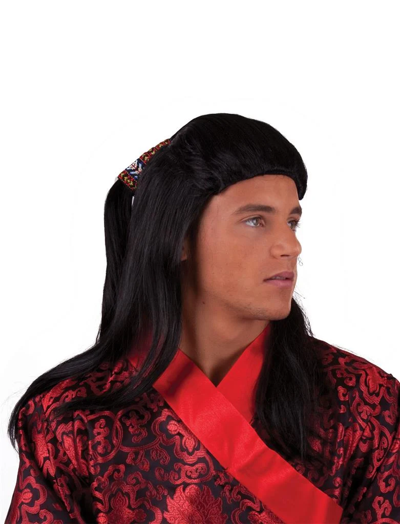 Chinese krijger pruik heren zwart lang haar