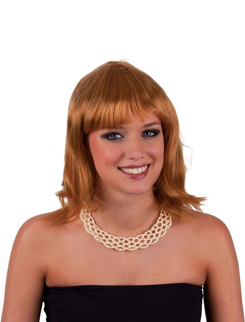 Pruik curly goudblond halflang met pony dames