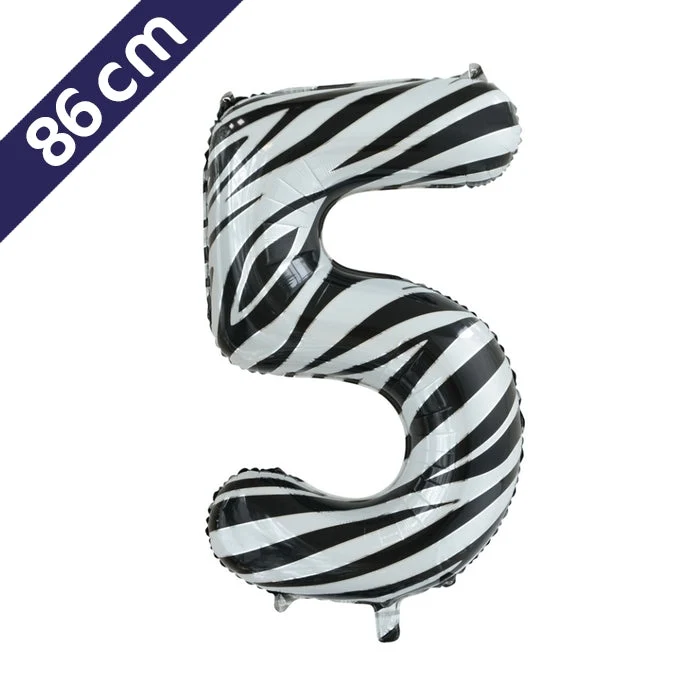 Cijferballon - zebra - cijfer 5 - 86 cm